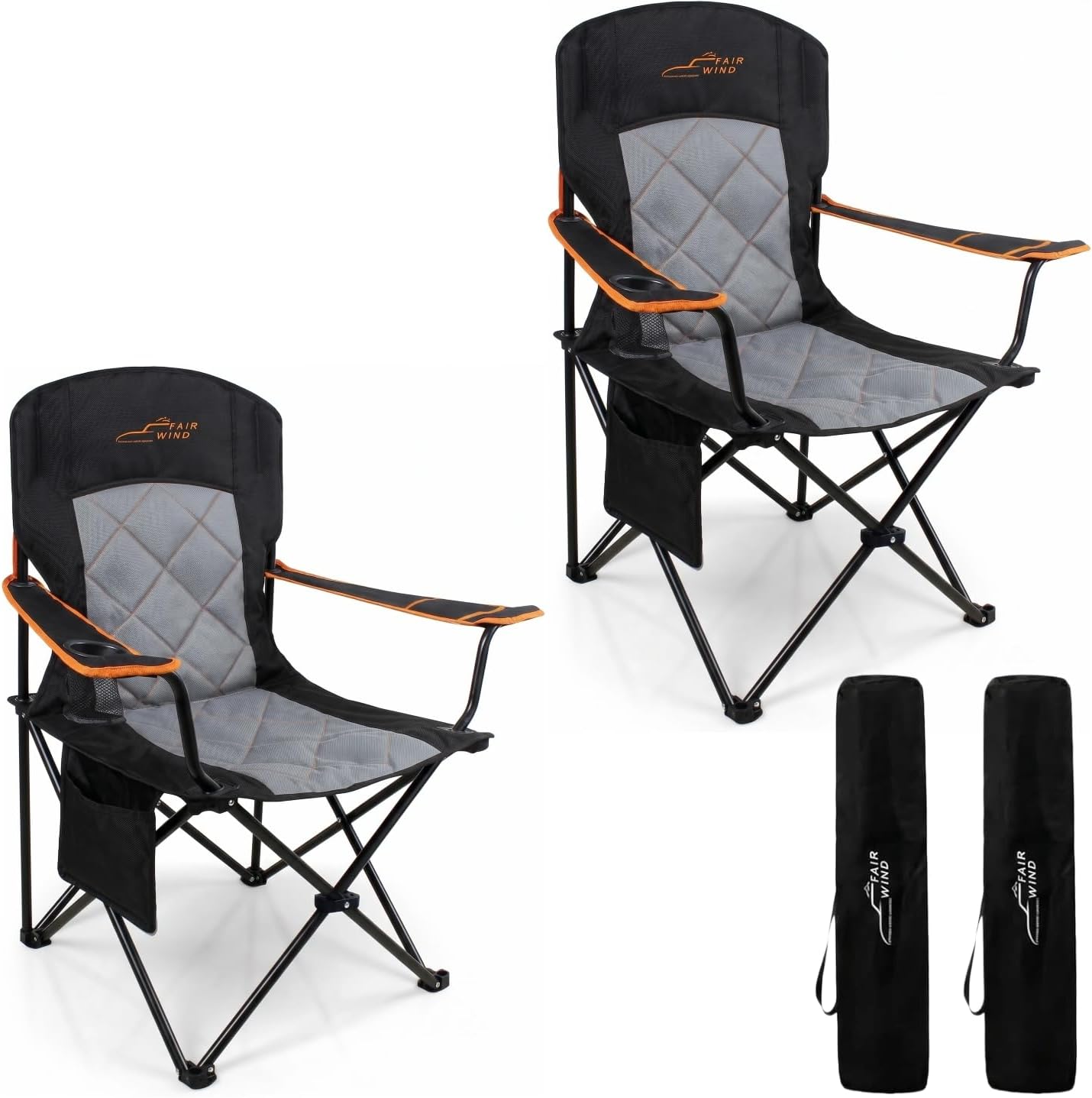 Detalle de FAIR WIND 2 Pack Fully Padded Camping Chairs (350LBS) with Cup Holder & Side Pocket