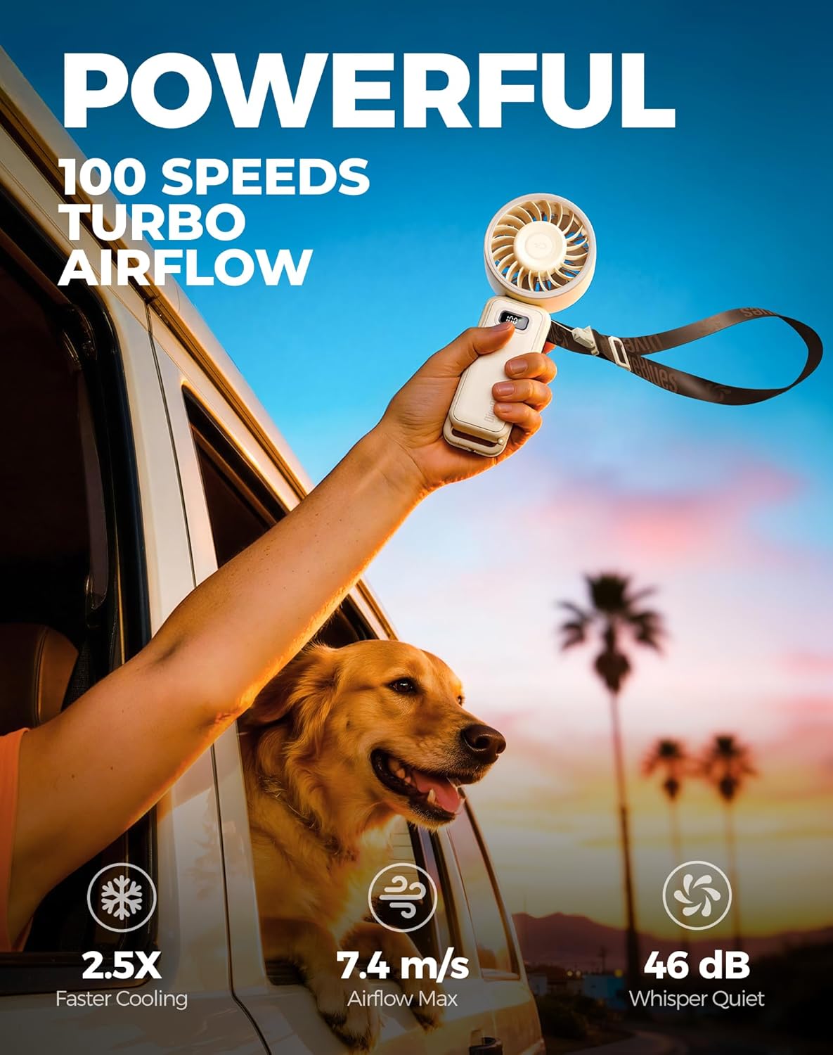 Thumbnail 1 de Diveblues Handheld Fan: Portable Turbo Fan with 7.7cm Head, 12H Battery, USB-C Rechargeable
