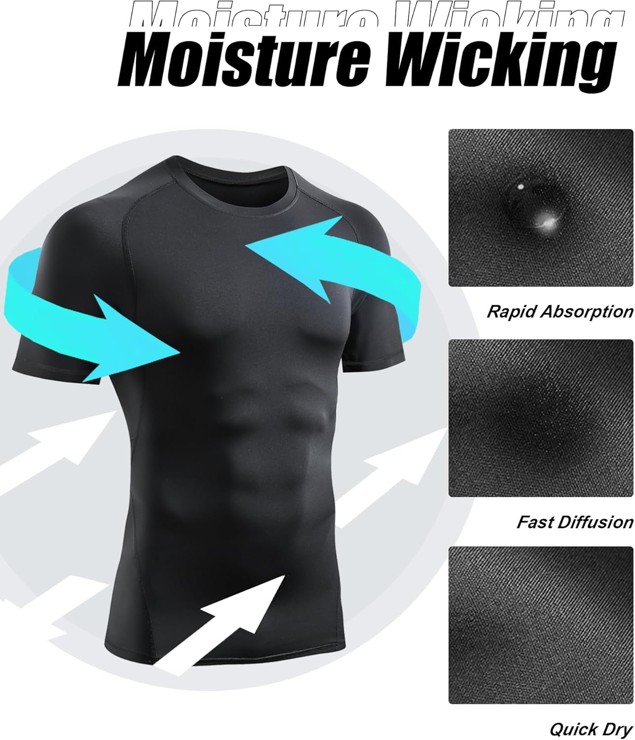 Thumbnail 3 de TELALEO 6-Pack Men’s Compression Shirt Short Sleeve Athletic Baselayer (Black/White)