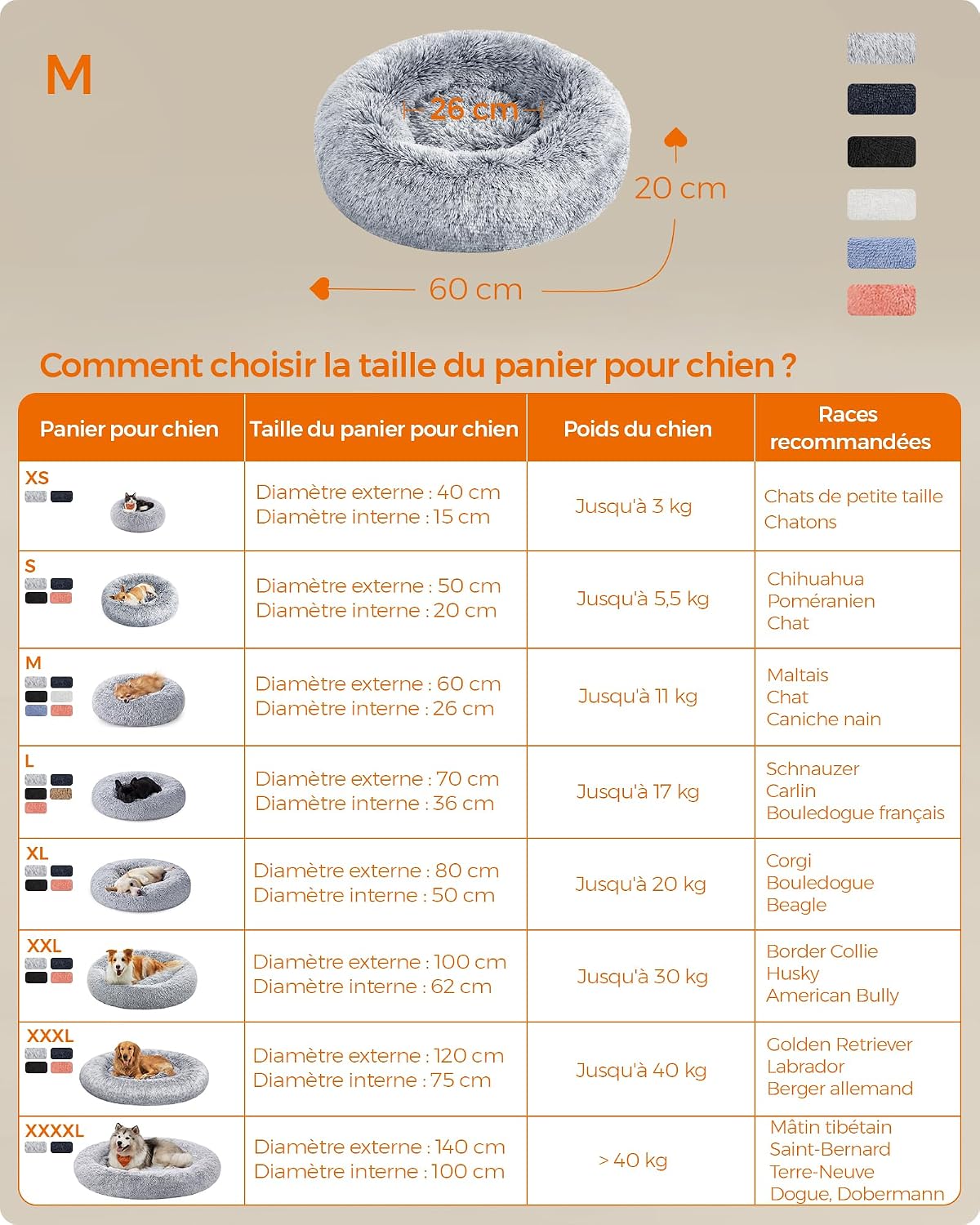 Thumbnail 5 de Feandrea PGW038G01 Panier rond pour chien Ø60 cm