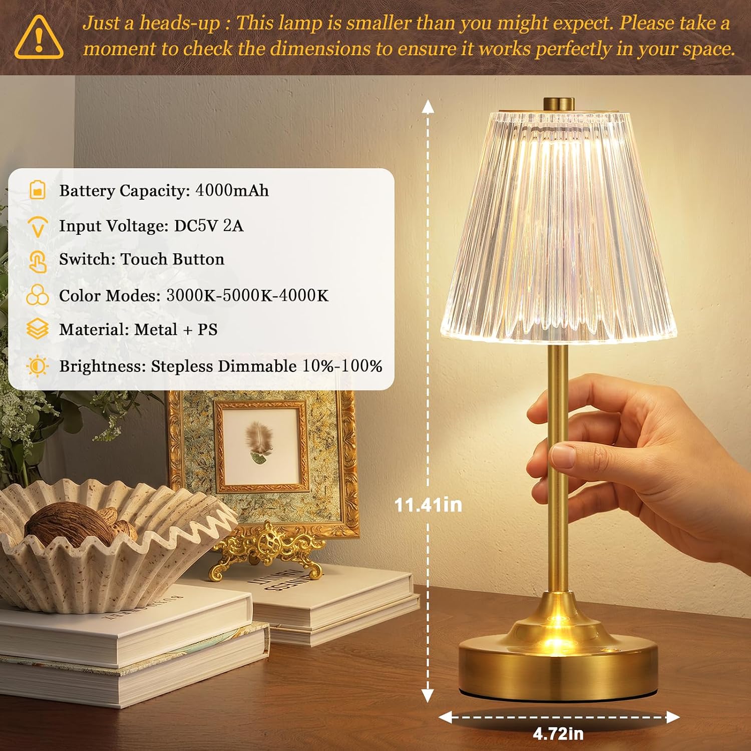 Detalle de Cordless Table Lamp, Gold