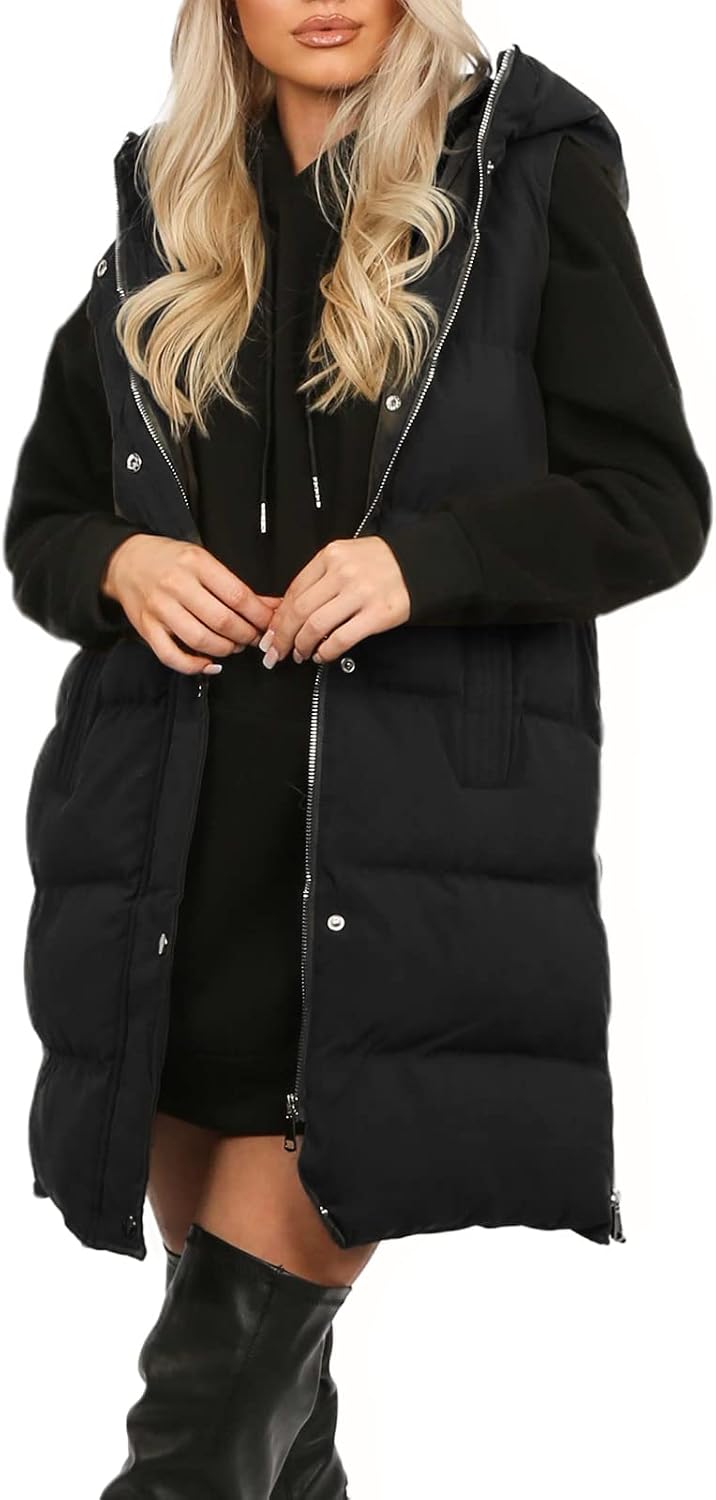 Thumbnail 5 de Inorin Women's Long Hooded Puffer Vest with Stand Collar and Zip Closure