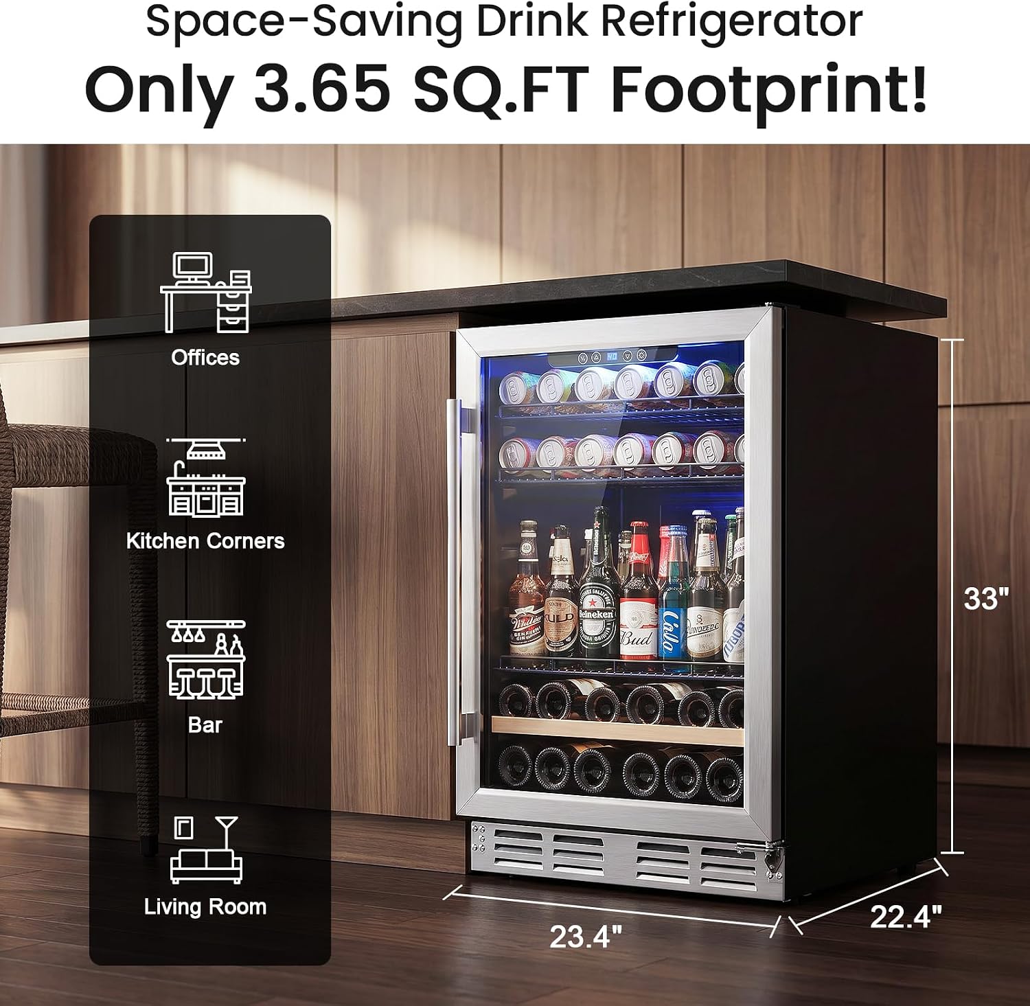 Detalle de Kalamera KRC-46DZB-R-B2 Beverage Refrigerator, 5.3 Cu. Ft. Under-Counter