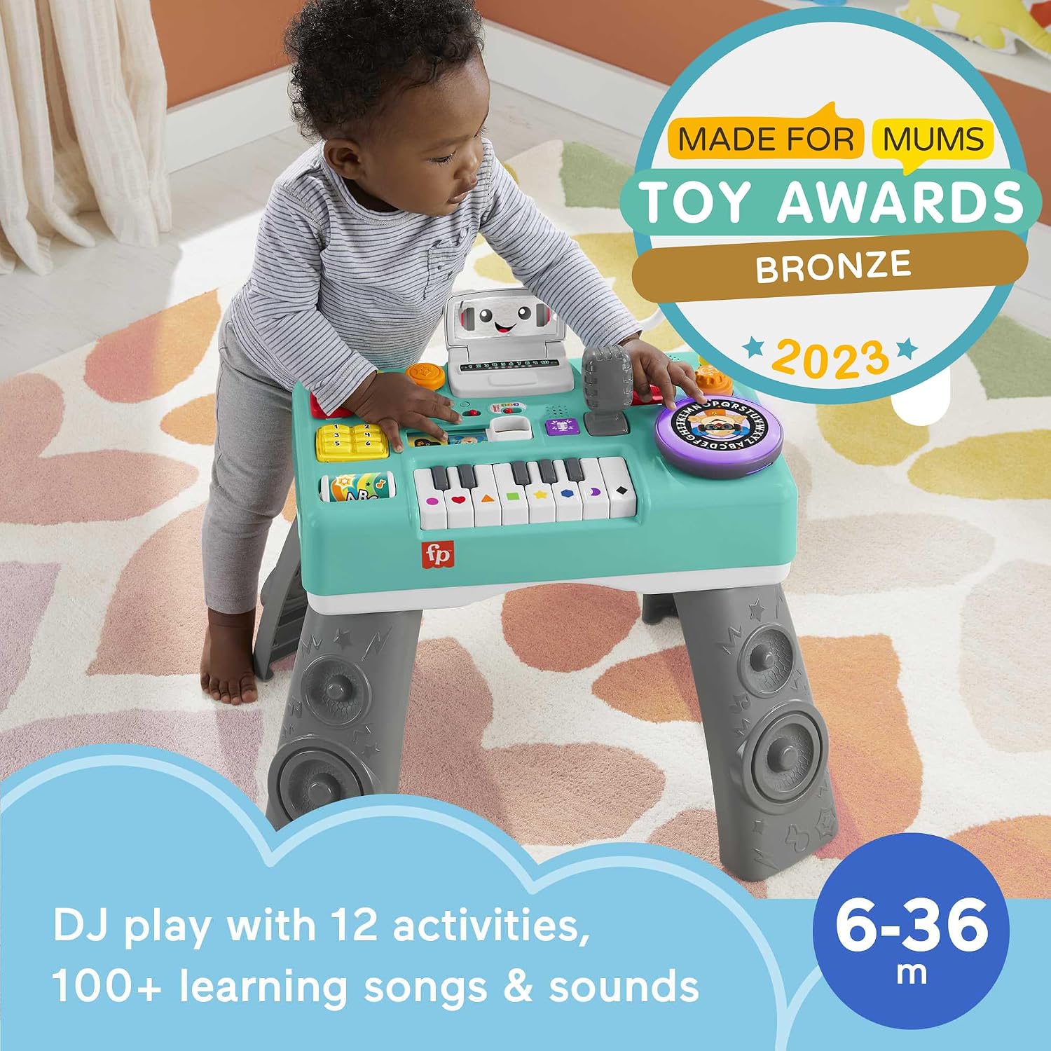 Detalle 2 de Fisher-Price Laugh & Learn Mix & Learn DJ Table: a practical, light-hearted activity centre for babies and toddlers