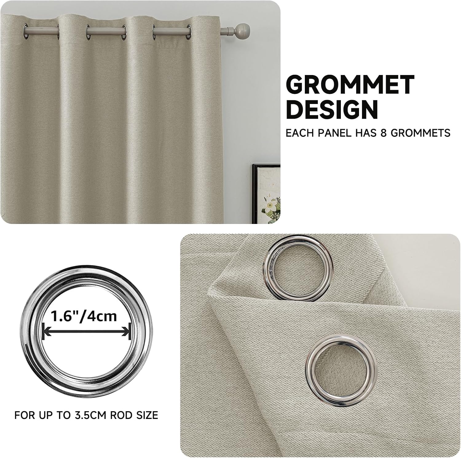 Detalle de Ystyle Rideau occultant thermique anti-froid et chaleur (lot de 2) effet lin, 140x300 cm, beige
