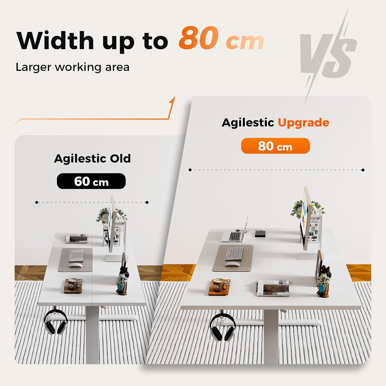 Thumbnail 3 de Agilestic Height-Adjustable Electric Desk (120x80 cm) with Memory Function, White