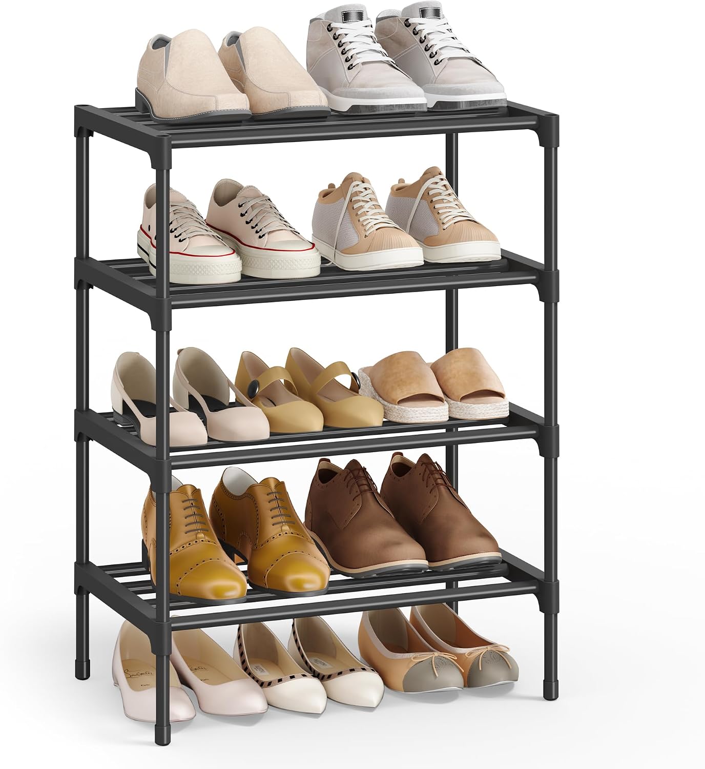 Detalle de SONGMICS LSA114BH01 4-Tier Shoe Rack, Stackable Steel Frame, Black