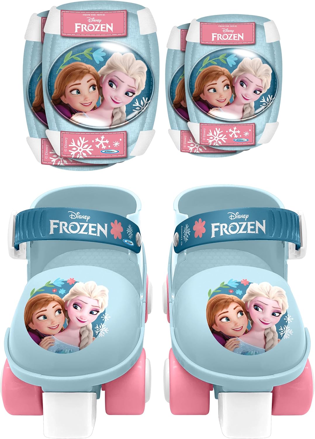 Detalle 2 de Combo patins à roulette 4 roues réglables + genouillères/coudières La Reine des Neiges II (23–27) bleu et blanc