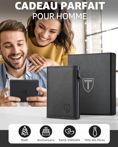 Thumbnail 6 de TEEHON Portefeuille Homme en Cuir Gris – Porte-cartes RFID, 8 emplacements, compartiment billets et petite monnaie