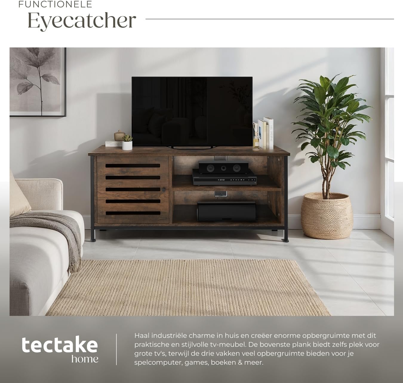 Detalle 2 de tectake Galway tv-meubel voor tv’s tot 55 inch, 2 open vakken en magneetdeur