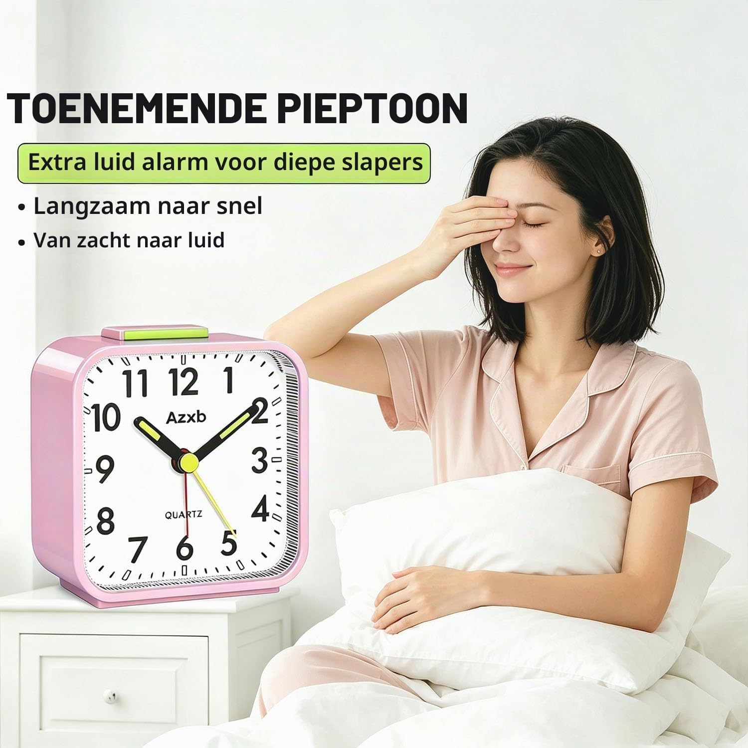 Detalle de Azxb Azxb-alarm clock analoge wekker met stil uurwerk en sluimerfunctie