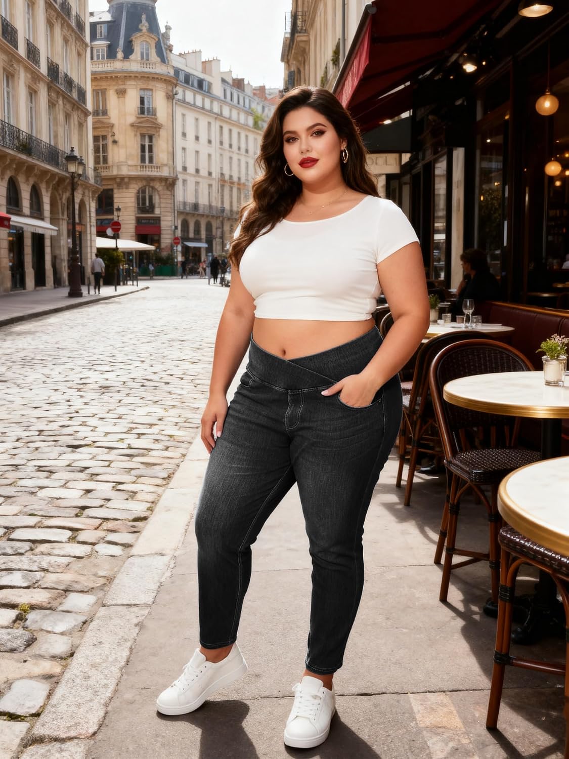 Thumbnail 4 de LaiEr Leggings Skinny V haute avec imprimé faux denim