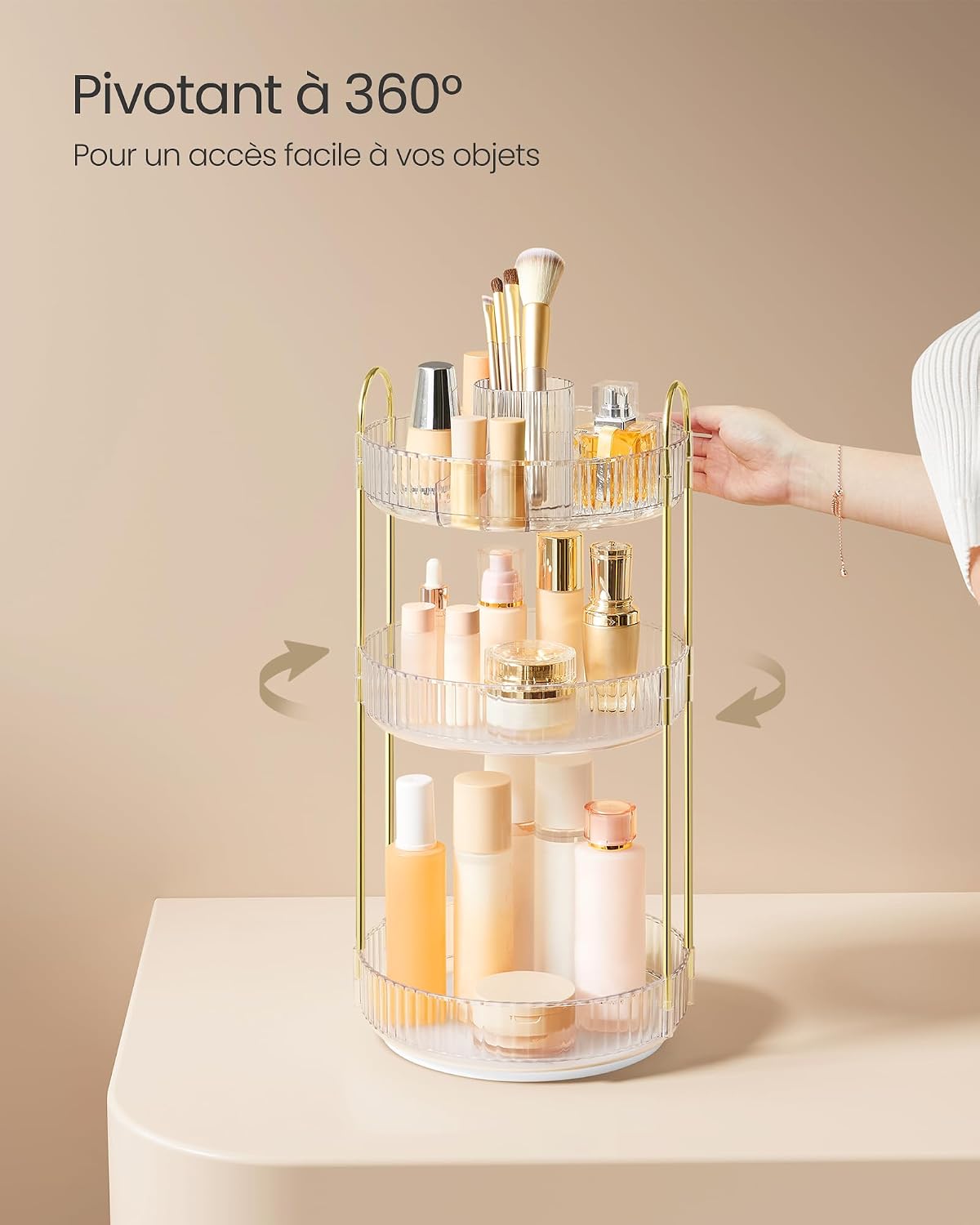 Thumbnail 2 de Organisateur Maquillage Rotatif SONGMICS JKA011W02 – 3 niveaux, séparables, rangement bijoux et coiffeuse