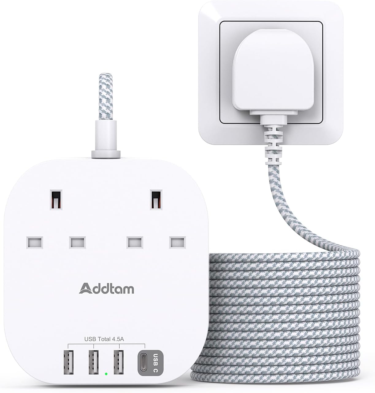 Detalle de 3M Extension Lead 4.5A USB‑C + 3 USB‑A Power Strip 🔌