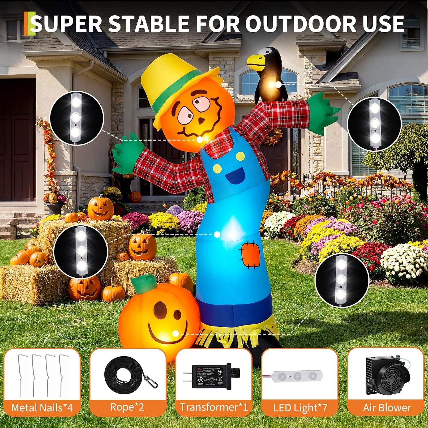 Detalle 1 de WildVenture 6FT Pumpkin Scarecrow Inflatable with 7 LED Lights
