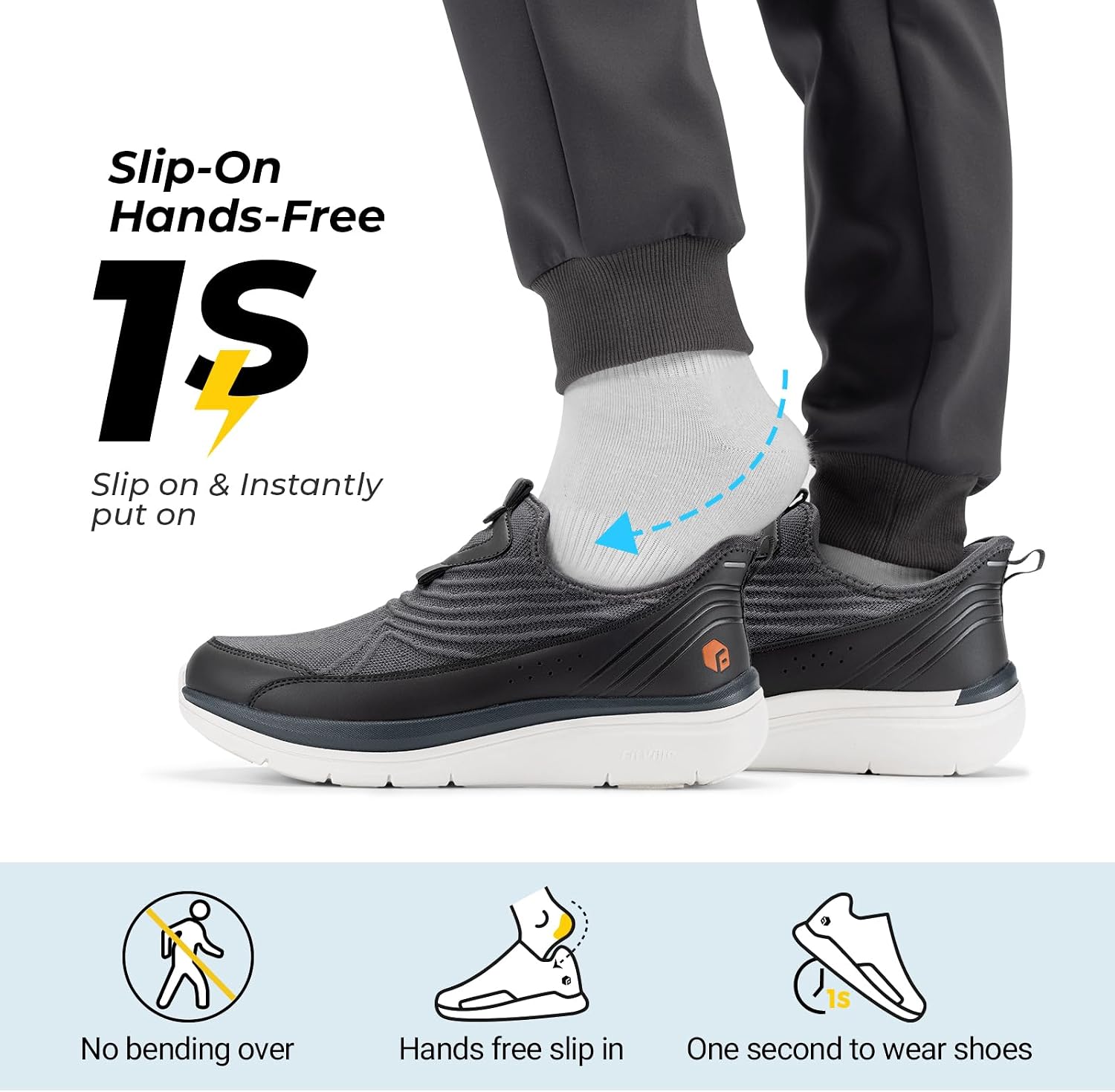Thumbnail 2 de FitVille Extra Larges : chaussures de marche pour homme sans lacets, slip-on confortables et respirantes