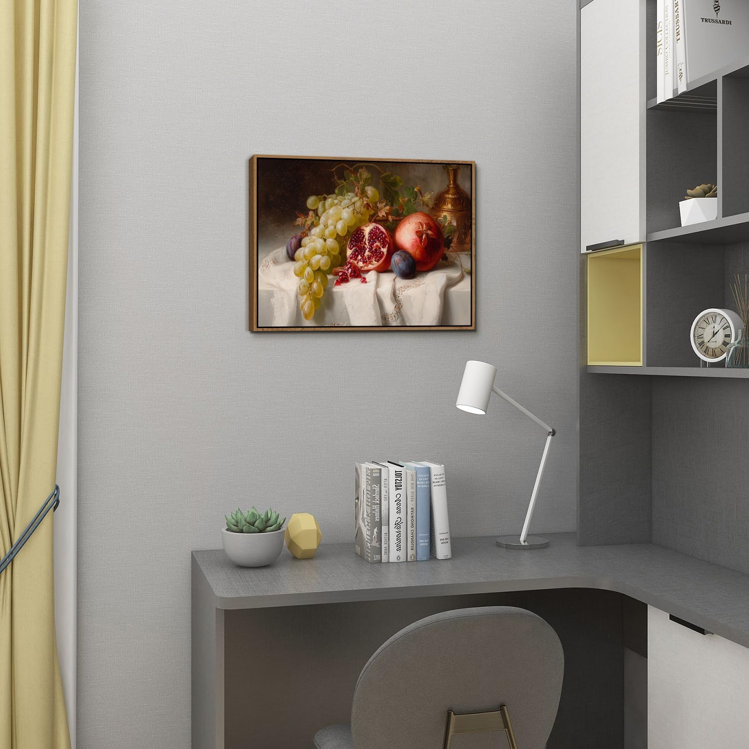 Thumbnail 2 de Vintage Framed Canvas Wall Art – Farmhouse Kitchen Still Life (12x16) with Green Grapes and Pomegranate