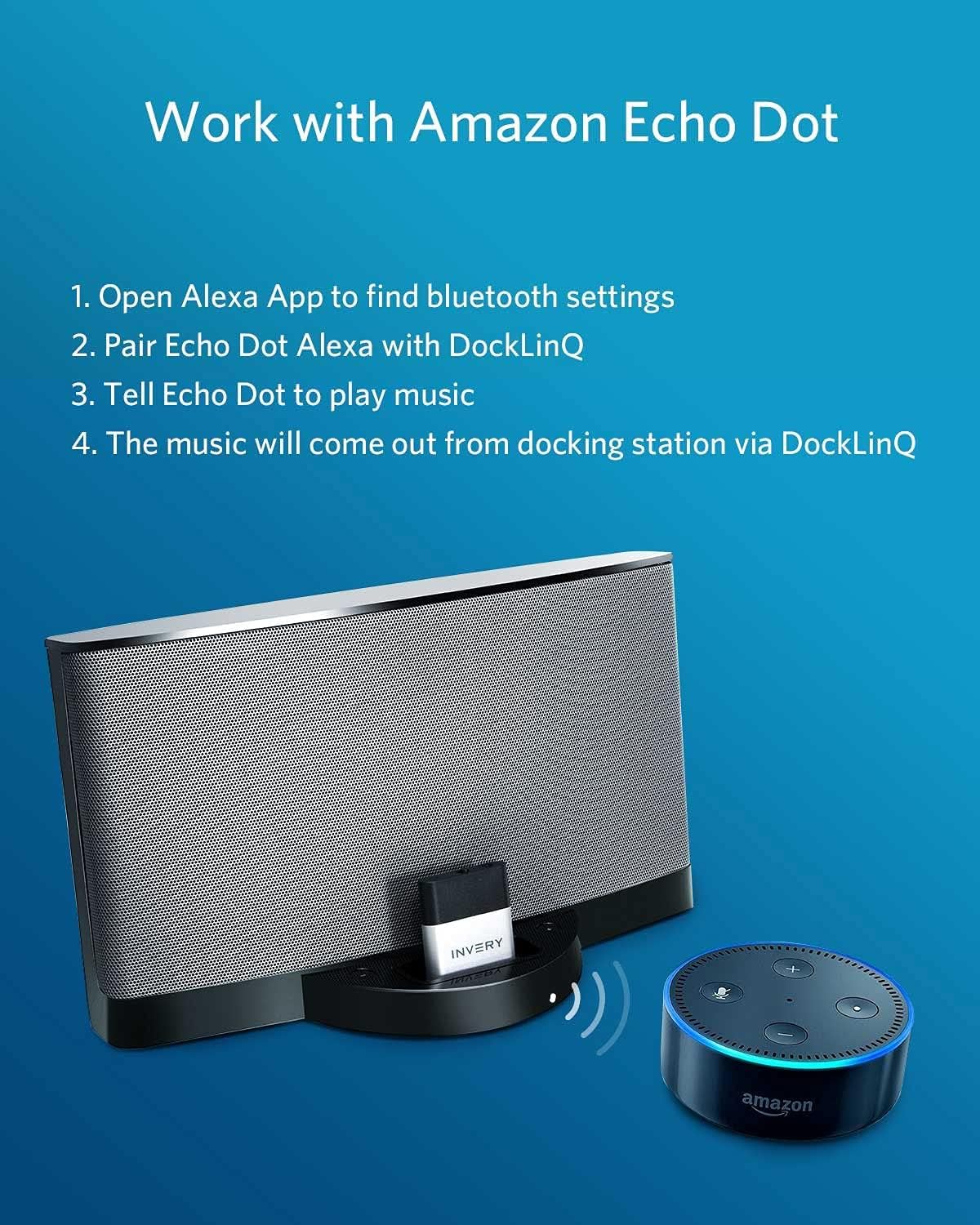 Detalle de INVERY DockLinQ 30-Pin Bluetooth Receiver with Bluetooth 5.0 and Aux