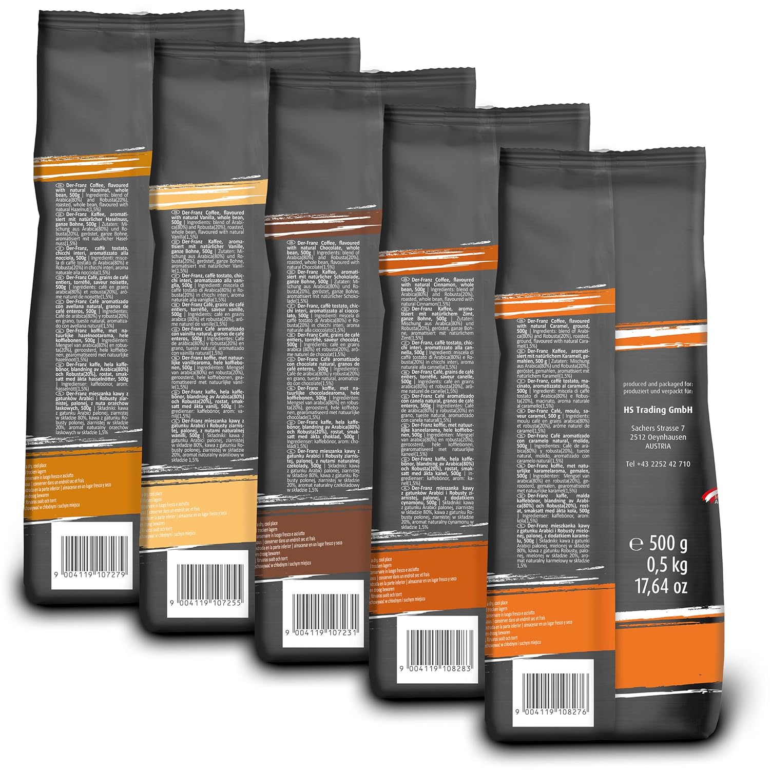 Thumbnail 1 de Der-Franz Kaffee Pack ganze Bohne, aromatisiert (5 x 500 g) – Nuss, Vanille, Schokolade, Zimt, Karamell