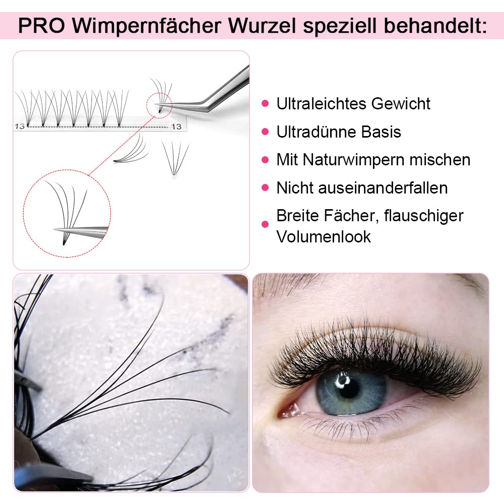 Detalle de Fertigfächer 4D-D-0.10-9 kurzer Stiel Wimpernverlägerung (Volumen), 0.10 D Curl
