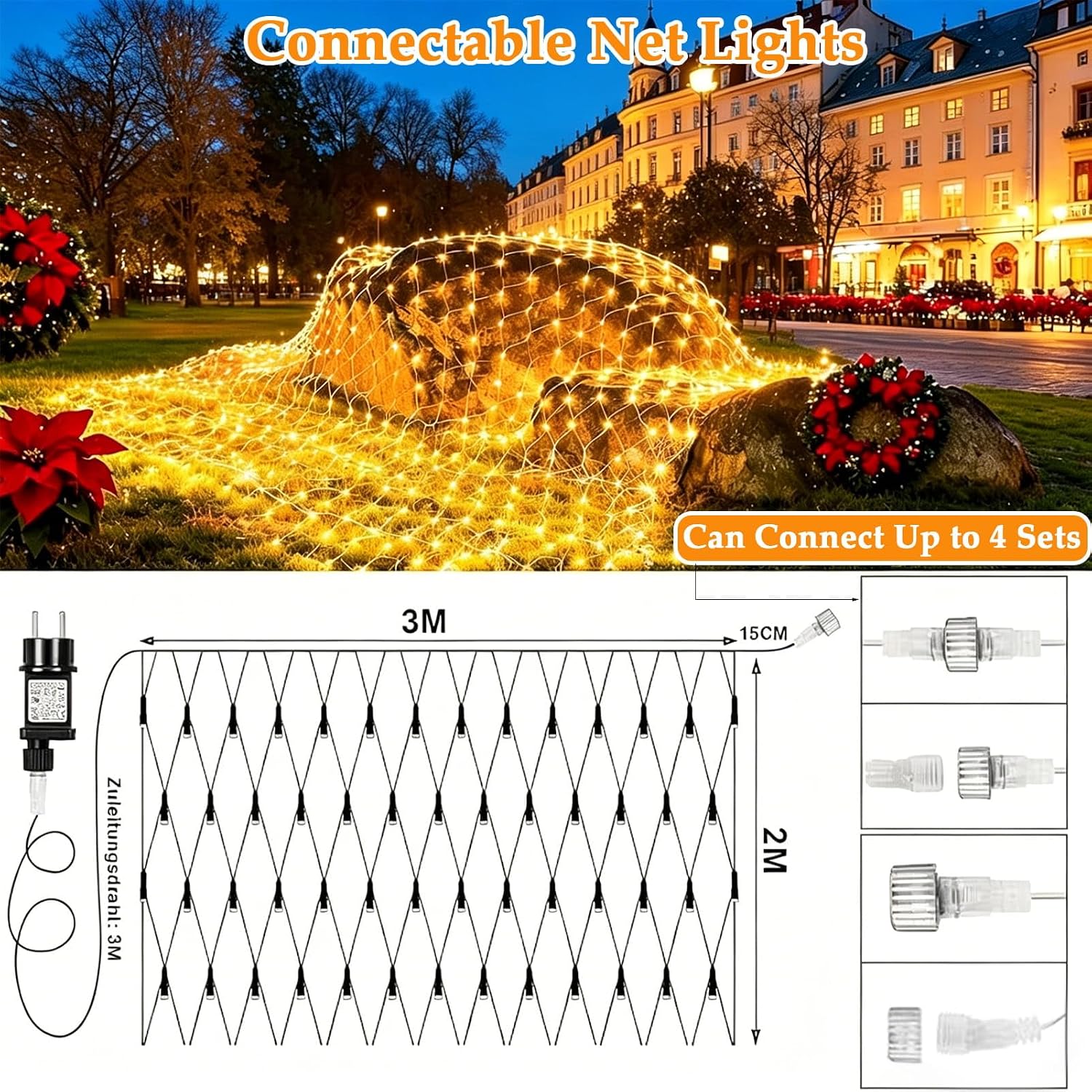 Detalle de Dekofun Rete Tenda Luminosa Esterno 3x2M 200 LED: luci decorative per balconi e giardini