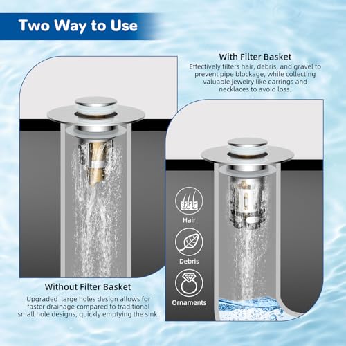 Thumbnail 3 de Hibbent Upgraded 3 in 1 Bathroom Sink Drain Strainer, Pop Up Stopper