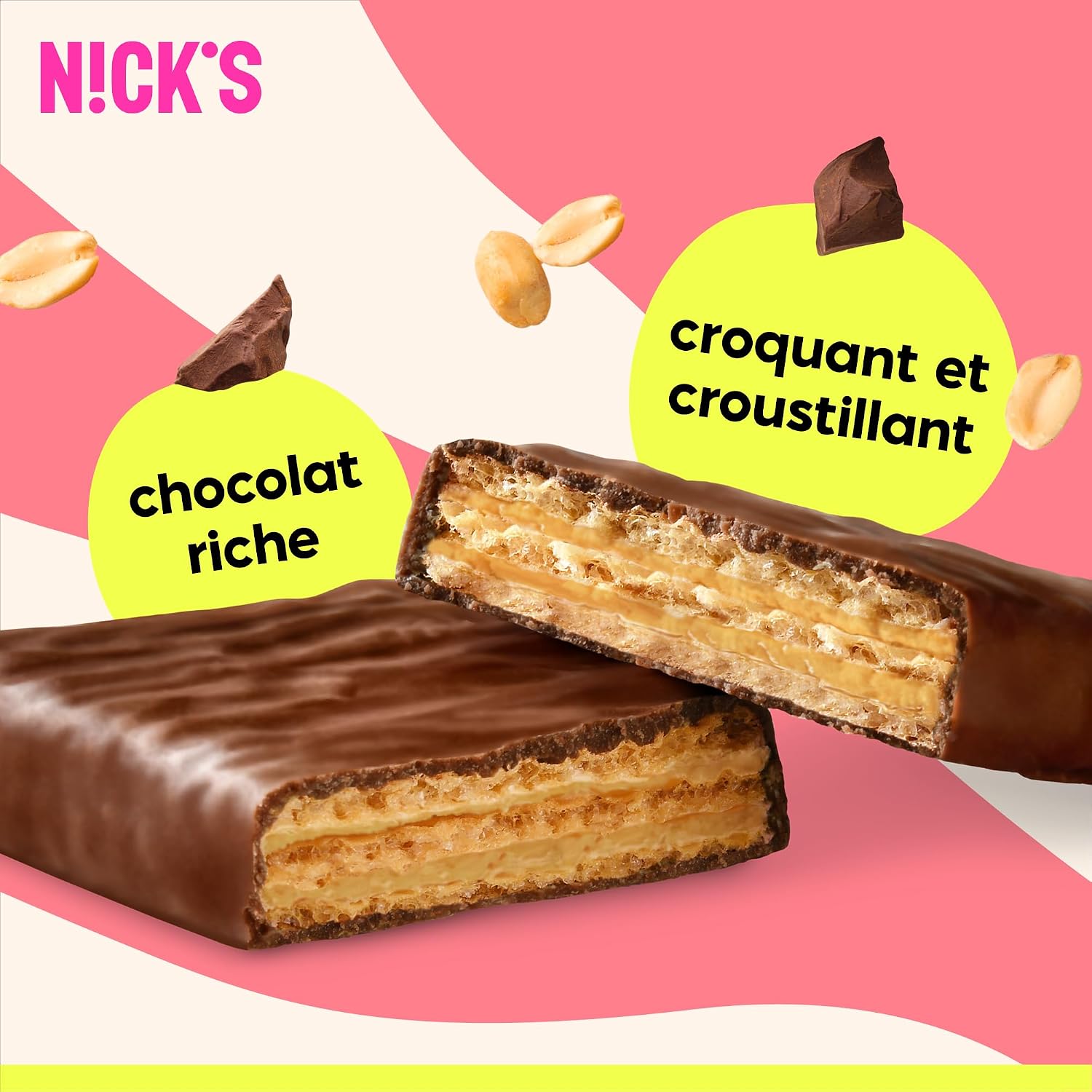 Thumbnail 4 de NICKS Barre protéinée Sans Sucres Ajoutés – Gaufrettes au beurre de cacahuète, Low Carb, Gluten Free, 25% protéines, pack 40 g x 24