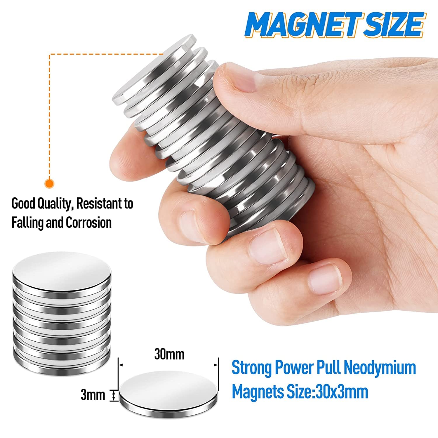 Thumbnail 2 de Strong Magnet 30 x 3 mm 8 KG pull Neodymium discs 🧲