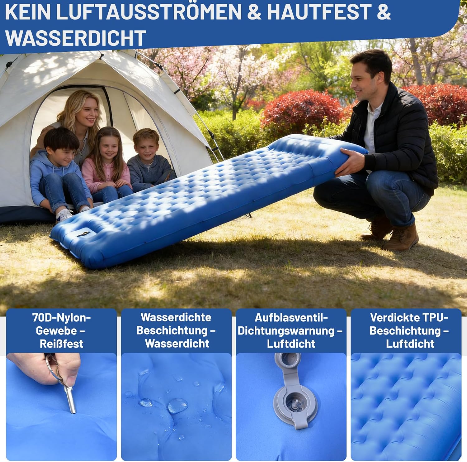 Detalle 2 de NAPASA Isomatte Camping 16 cm – dick, wasserdicht und bequem mit integrierter Fußpumpe