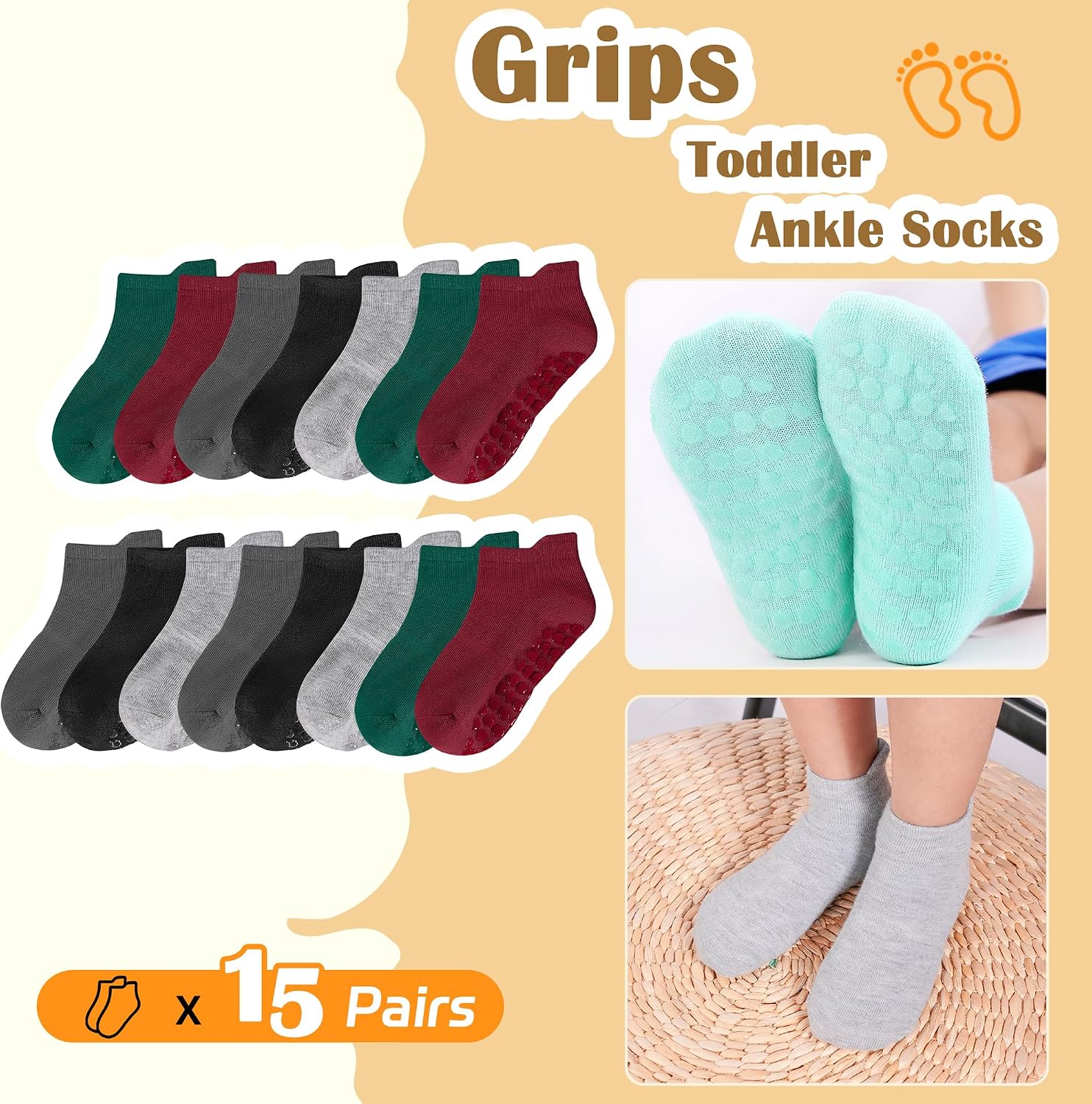 Thumbnail 3 de LIFPAU Toddler Non-Slip Socks, 15 Pairs