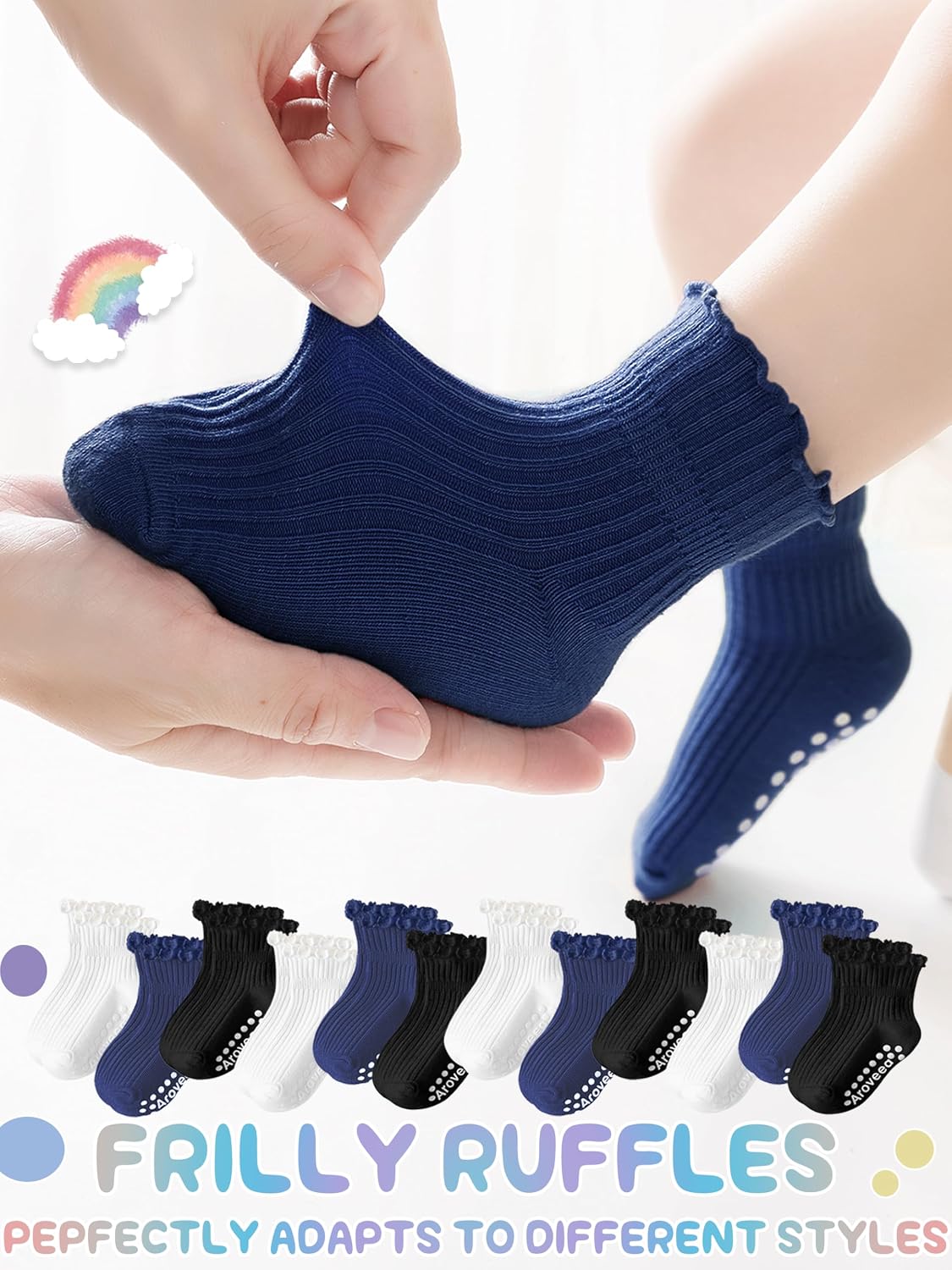 Thumbnail 5 de Aroveea Baby Toddler Girls Socks Grip Ruffle Non Slip – 12 Pack, Cotton Comfort & Safe Traction