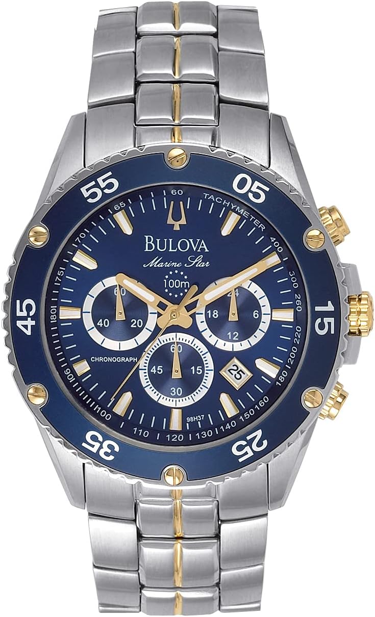 Bulova Men’s Marine Star Two-Tone Stainless Steel Chronograph Quartz Watch (Blue Dial, 98H37)