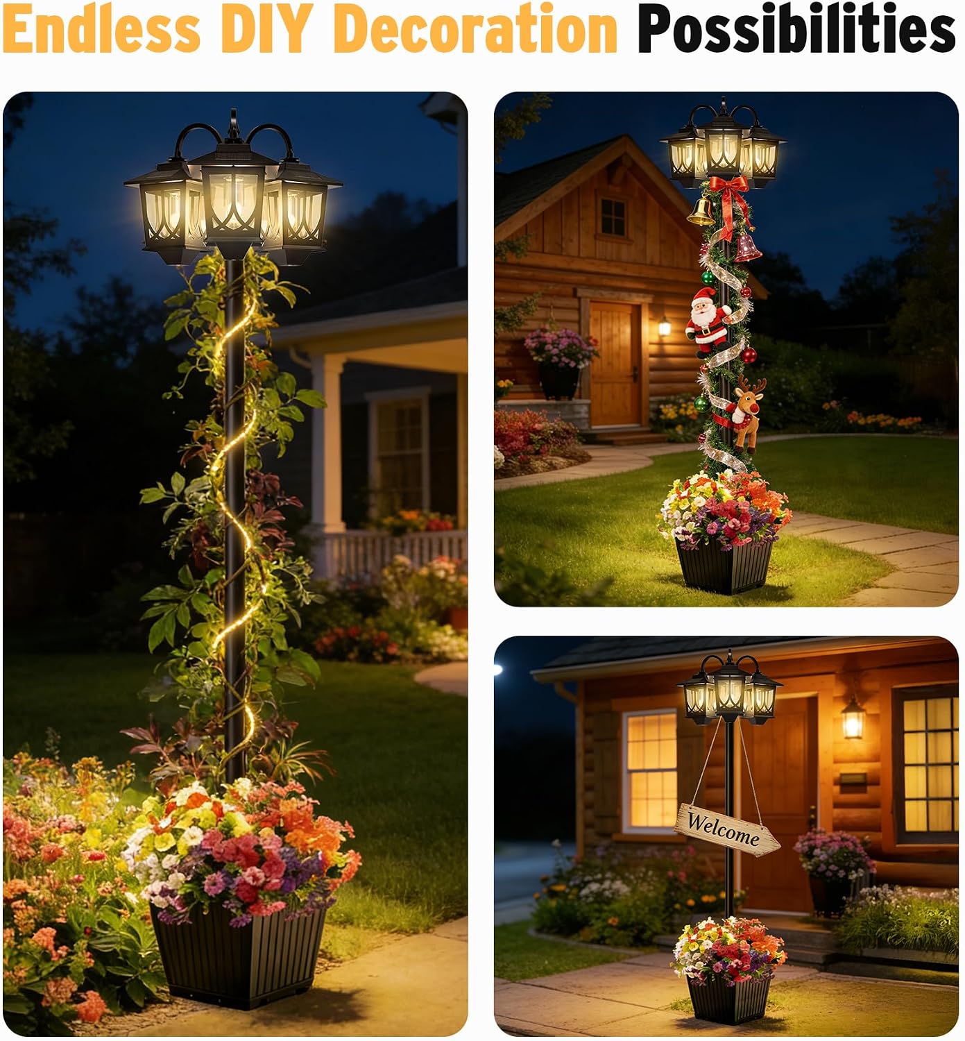 Detalle de Joyoowild 18K Solar Lamp Post with Planter, 3 Heads, 3000K Warm Light