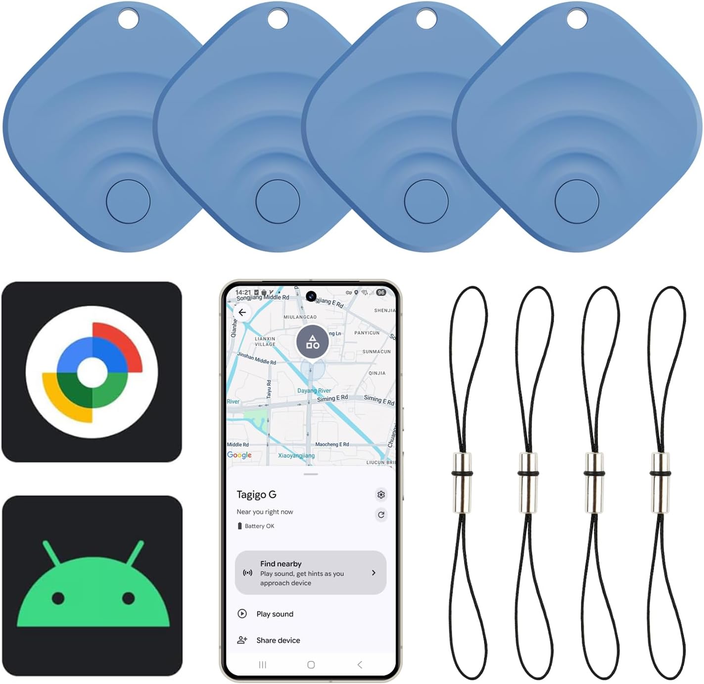 Detalle de Reyke Android Tracker – Smart Tag (4 Pack) compatible Google Find My
