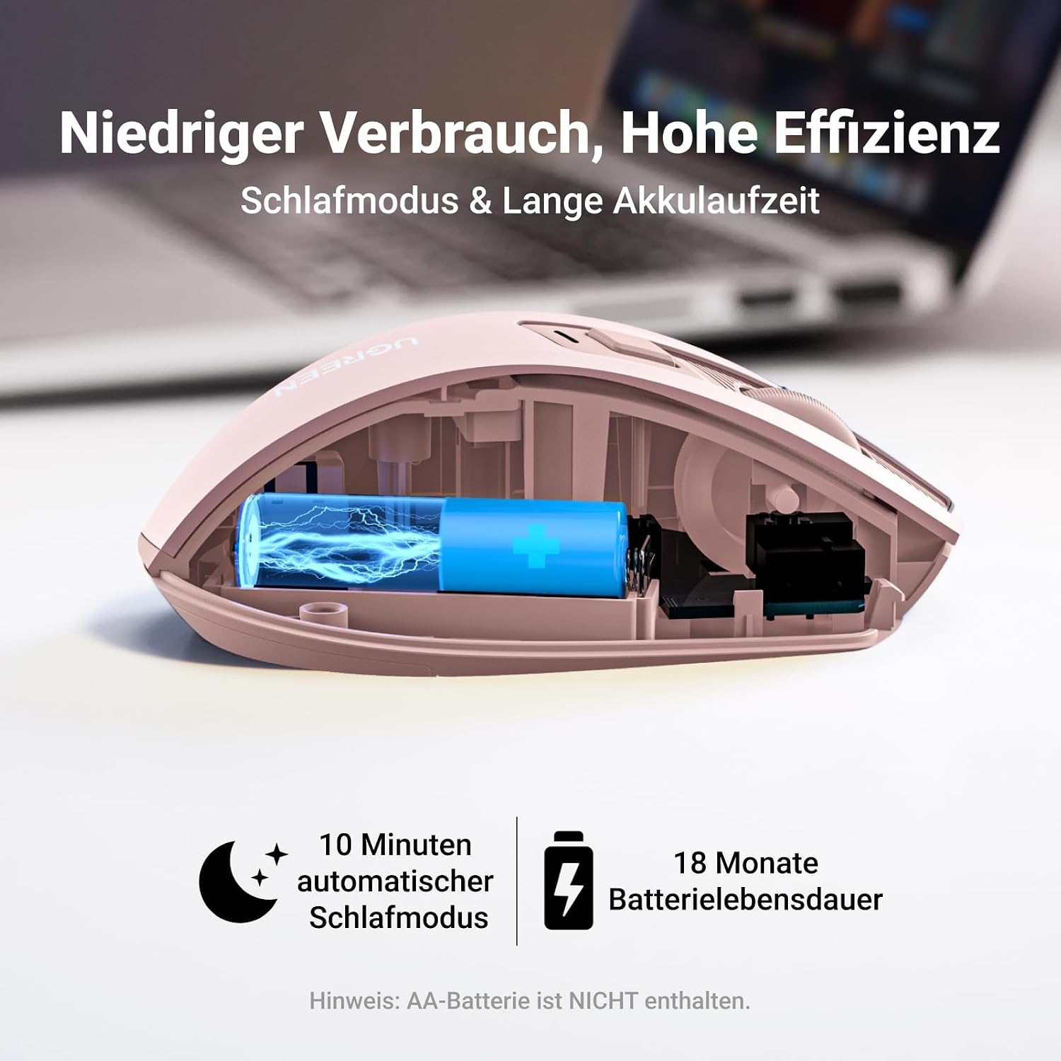 Thumbnail 5 de UGREEN 2.4G kabellose Maus – 4000 DPI, ergonomisch, 18 Monate Akkulaufzeit (Rosa)