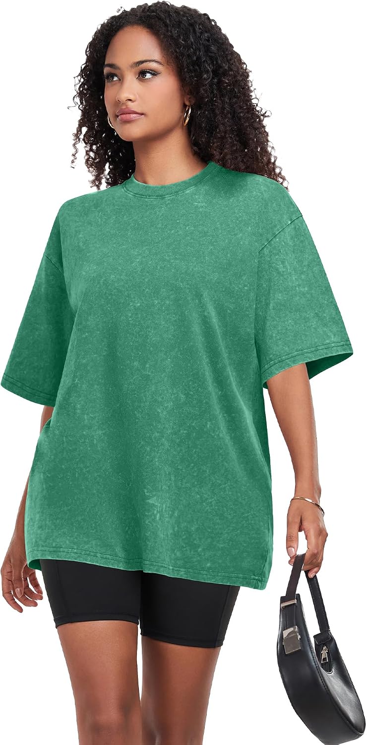 Thumbnail 4 de ADOREJOY Oversized Women's Short Sleeve Crew Neck T-Shirts (Vintage Washed, Loose Fit) - 2026