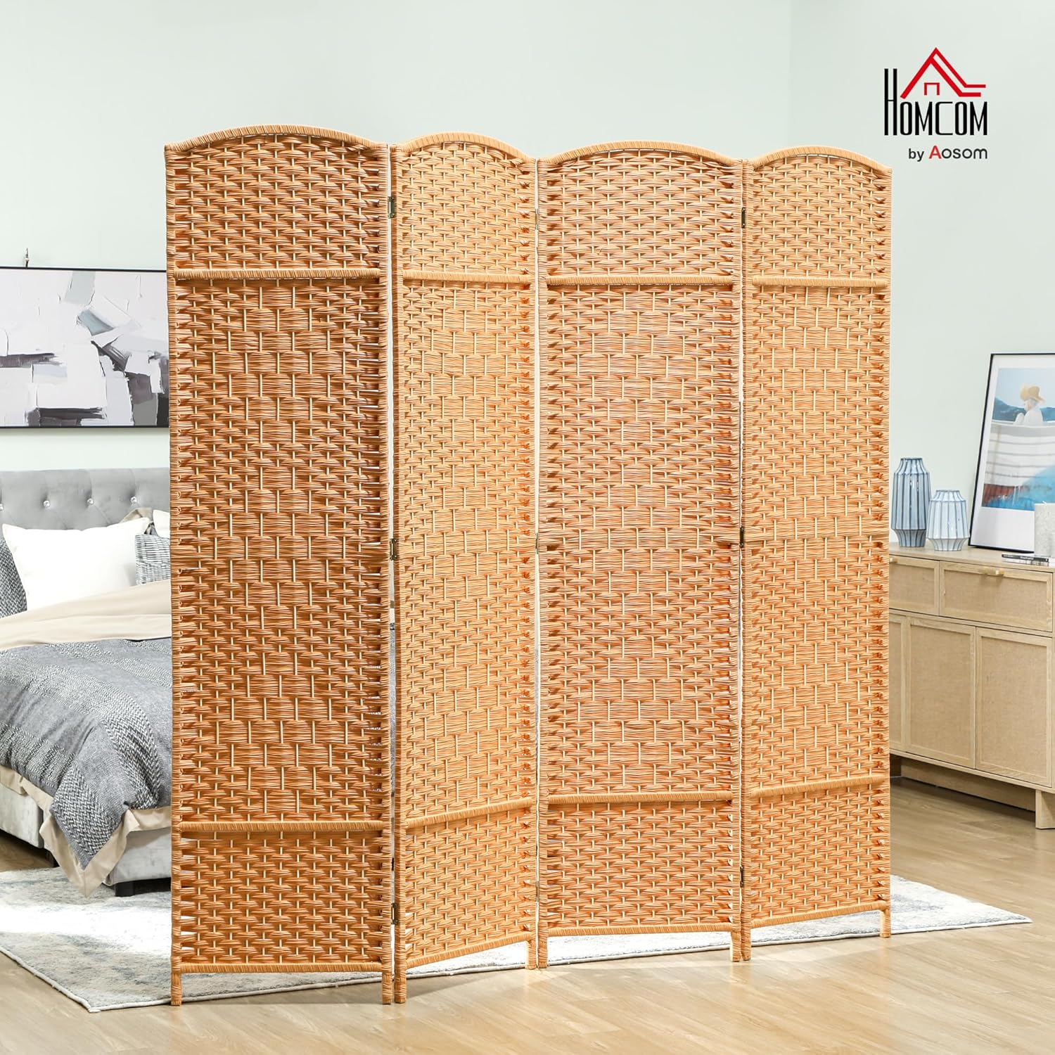 Thumbnail 1 de HOMCOM Paravent intérieur en Bois, 4 Panneaux – 180 x 180 cm, pliable, brun clair