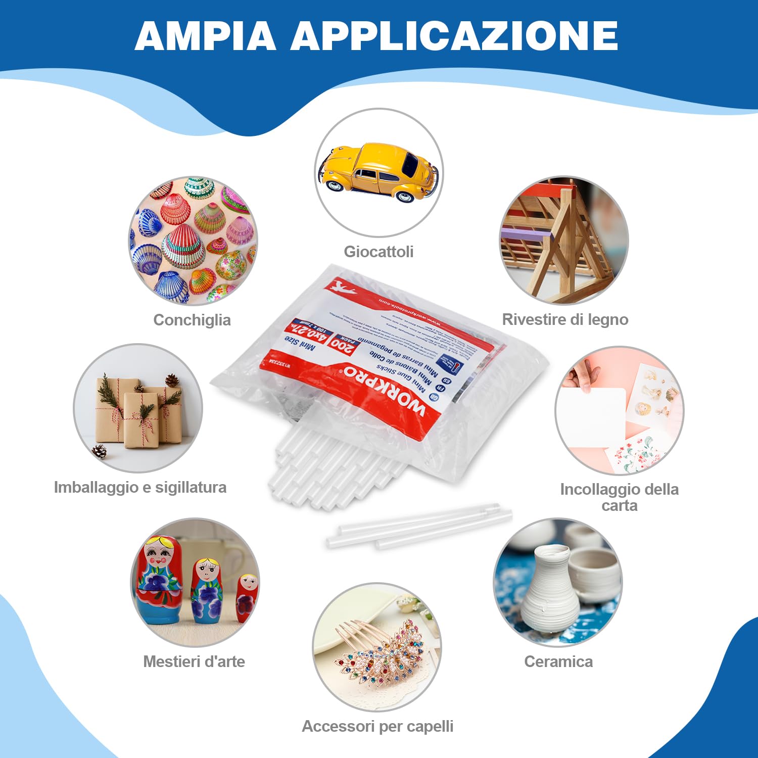 Detalle de WORKPRO 200 bastoncini di colla a caldo 100 x 7 mm per pistole con diametro 7 mm