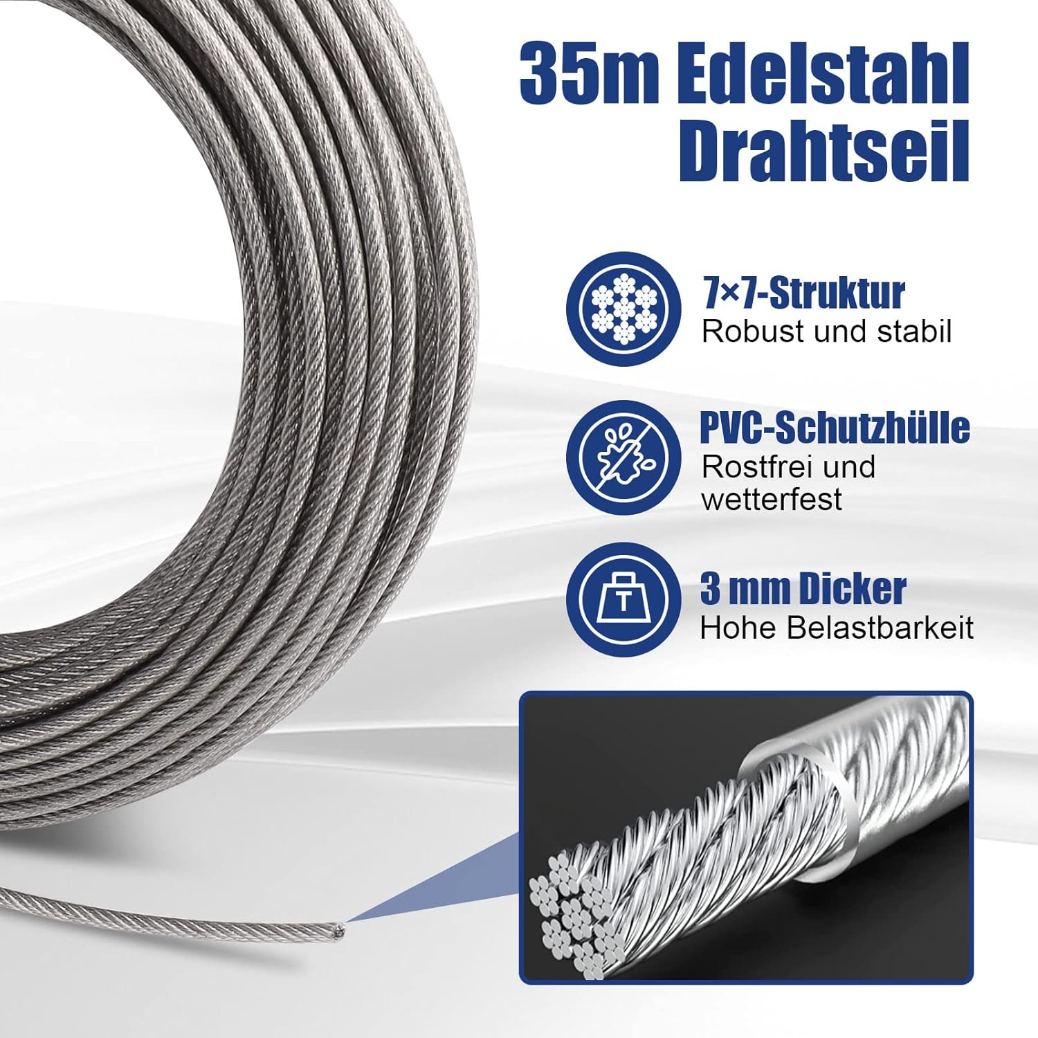 Detalle de Stahlseil-Kit 58-teilig, 30 m Edelstahlseil