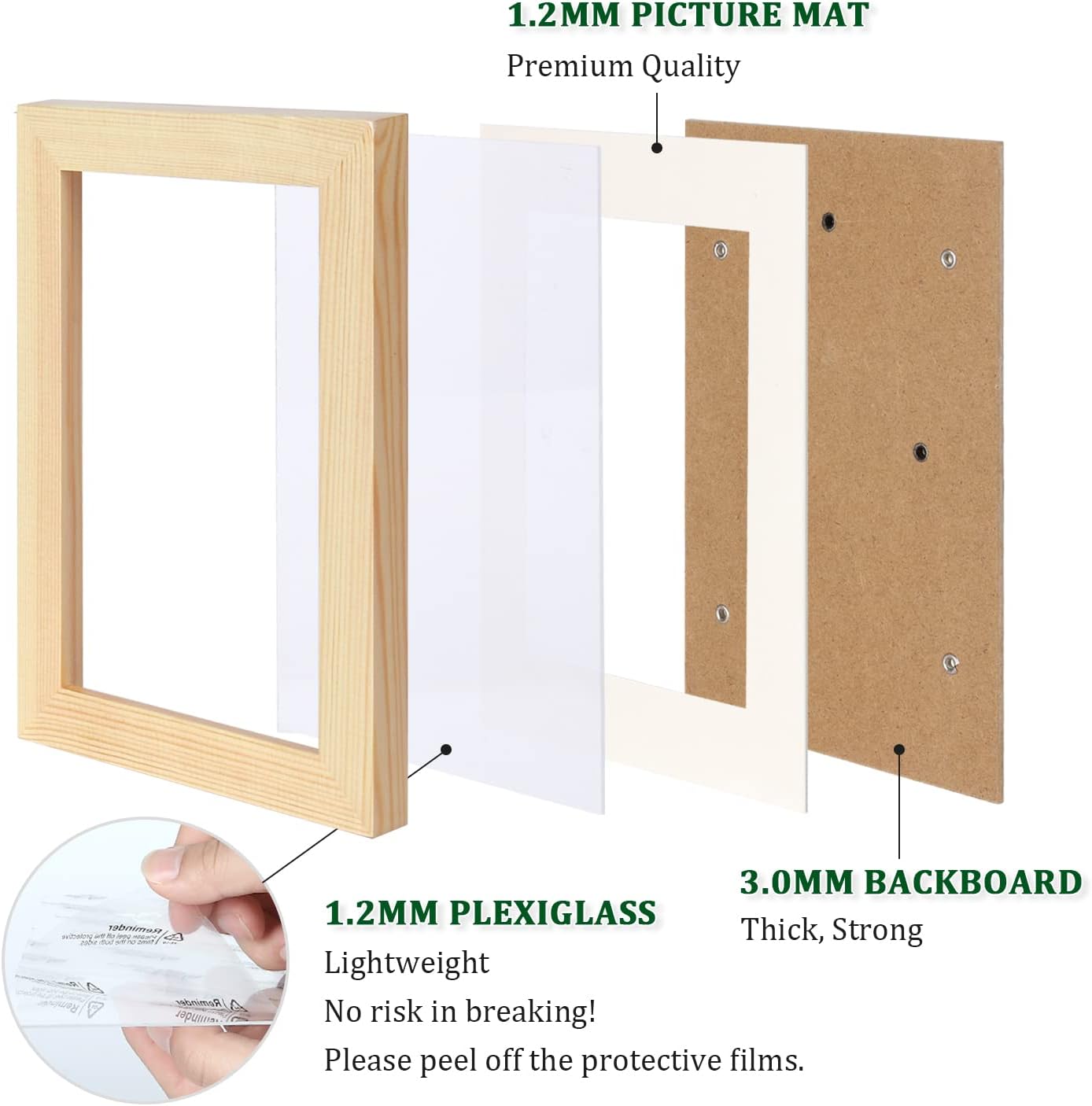 Thumbnail 2 de EGOFINE 6x4 Natural Wood Photo Frames – Set of 4
