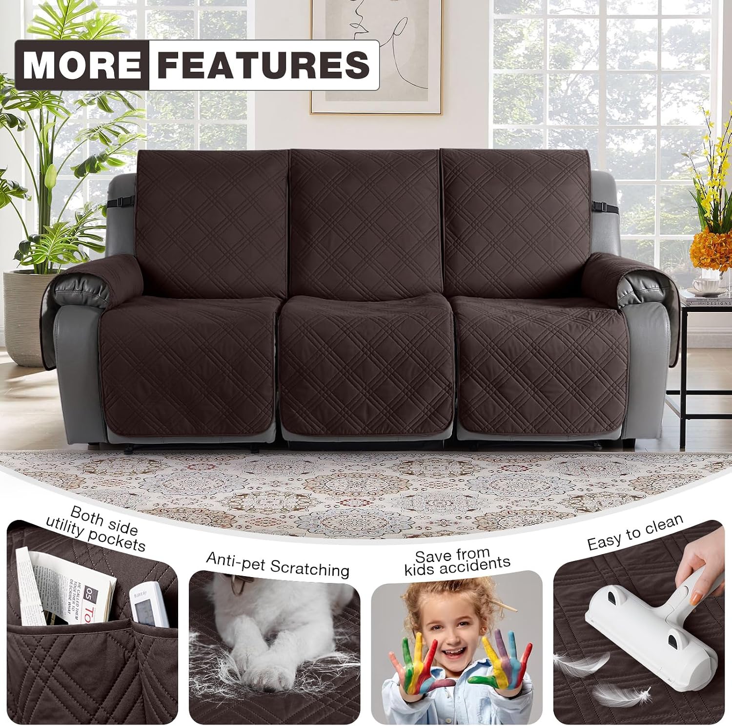 Thumbnail 5 de TAOCOCO 100% Waterproof Recliner Sofa Cover (3-Piece) for 3-Seat Reclining Couches, Chocolate