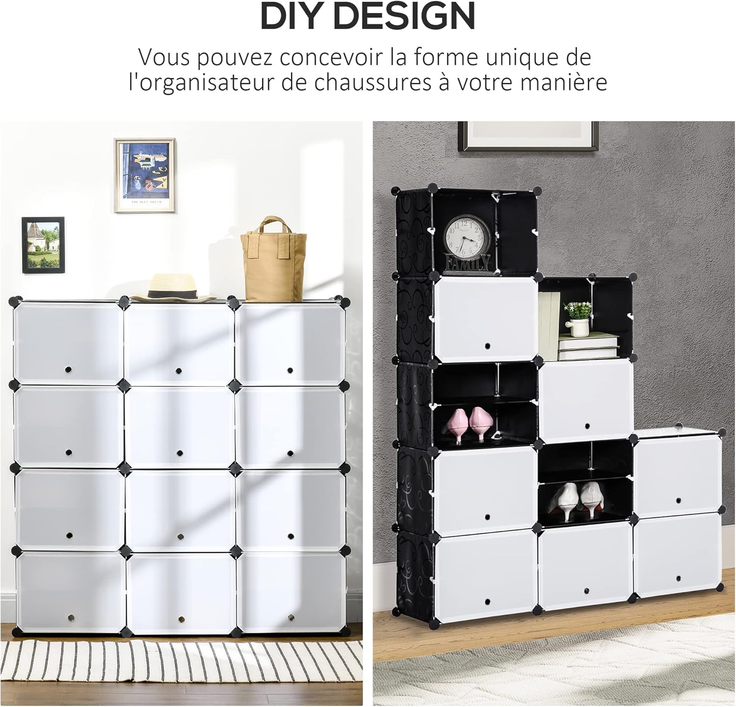 Thumbnail 5 de HOMCOM Meuble à chaussures modulable 12 casiers avec portes et étagères (125 x 32 x 125 cm) noir