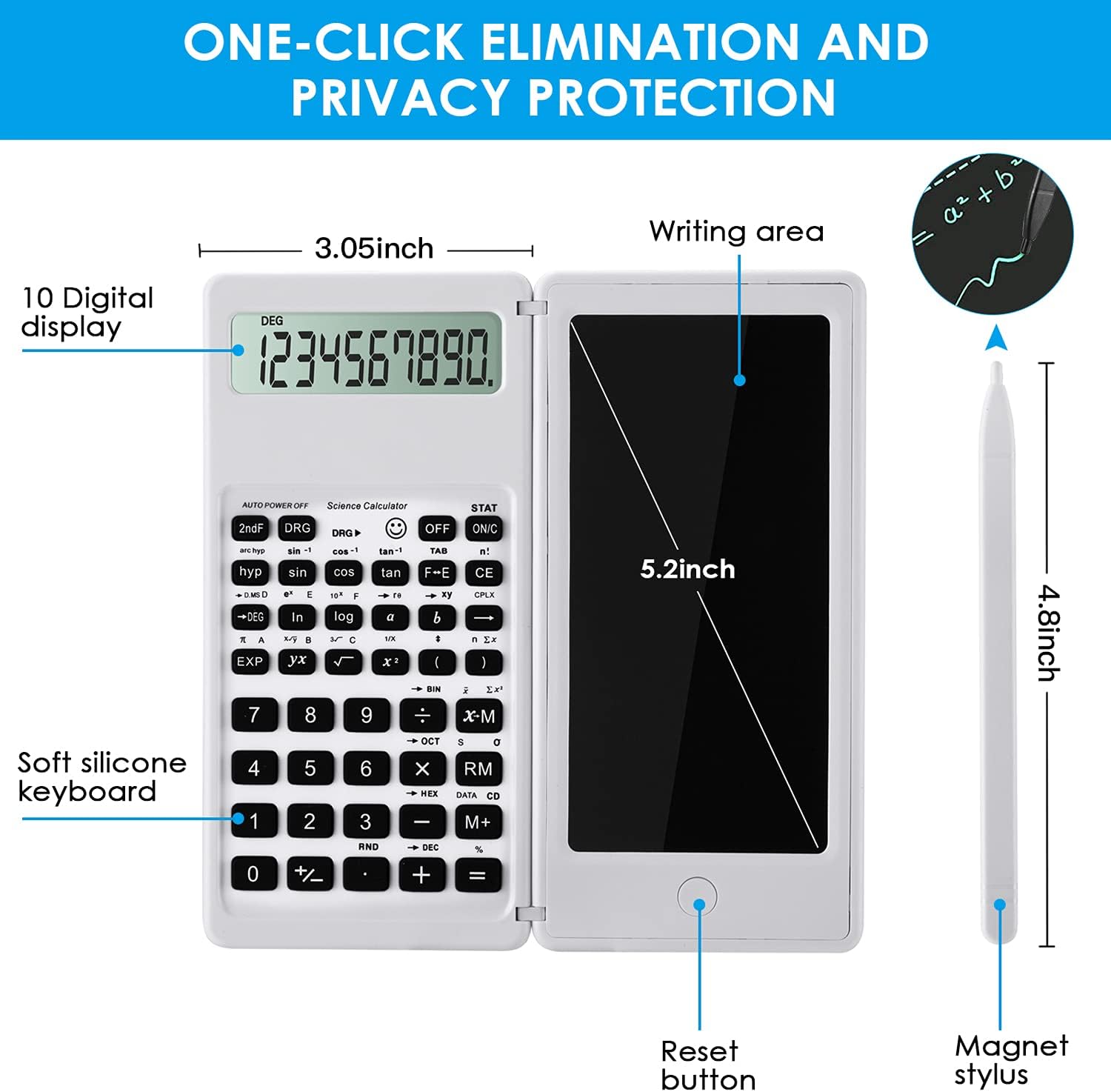 Detalle de iPepul JSQ Scientific Calculator with Notepad, 10-Digit LCD, White