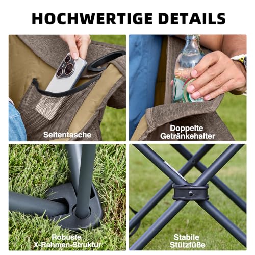 Detalle de RELAX FIELD Übergroßer Campingstuhl Faltbar – Gepolstert XXL, 102x55x57 cm