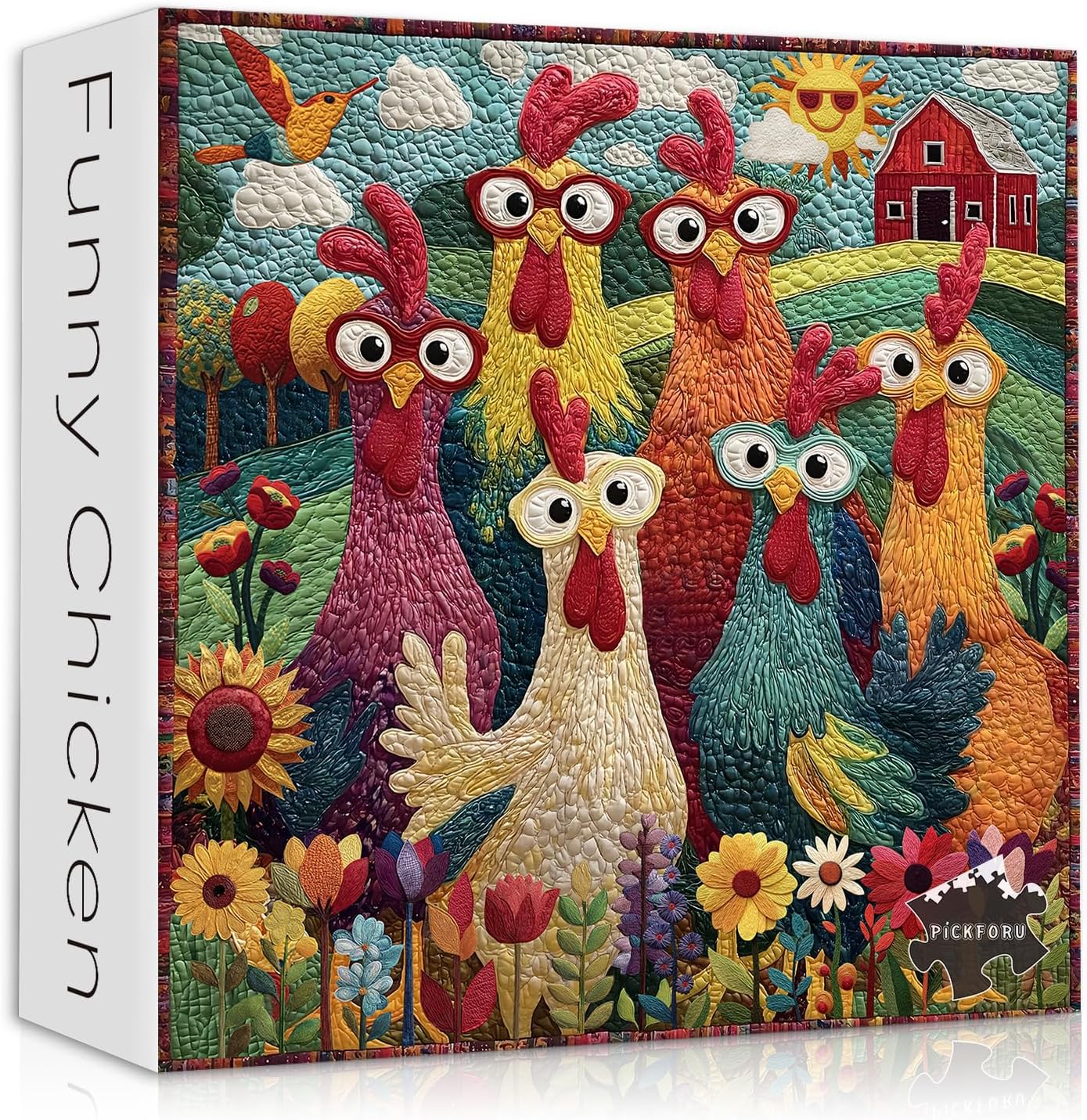 Detalle de PICKFORU Chicken Puzzles for Adults 1000 Piece: Funny Chicken Jigsaw Puzzle with Rooster-Themed Garden Scene