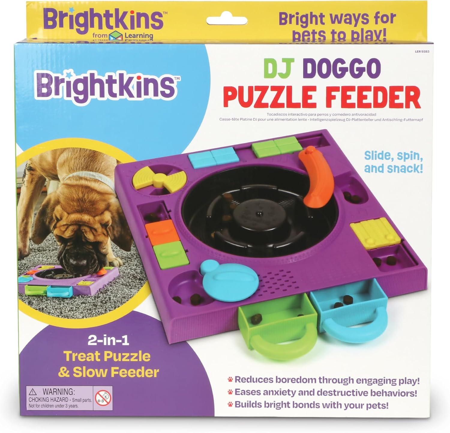 Detalle de Brightkins DJ Doggo Puzzle Feeder: 2-in-1 Slow Feeding Bowl & Interactive Toy