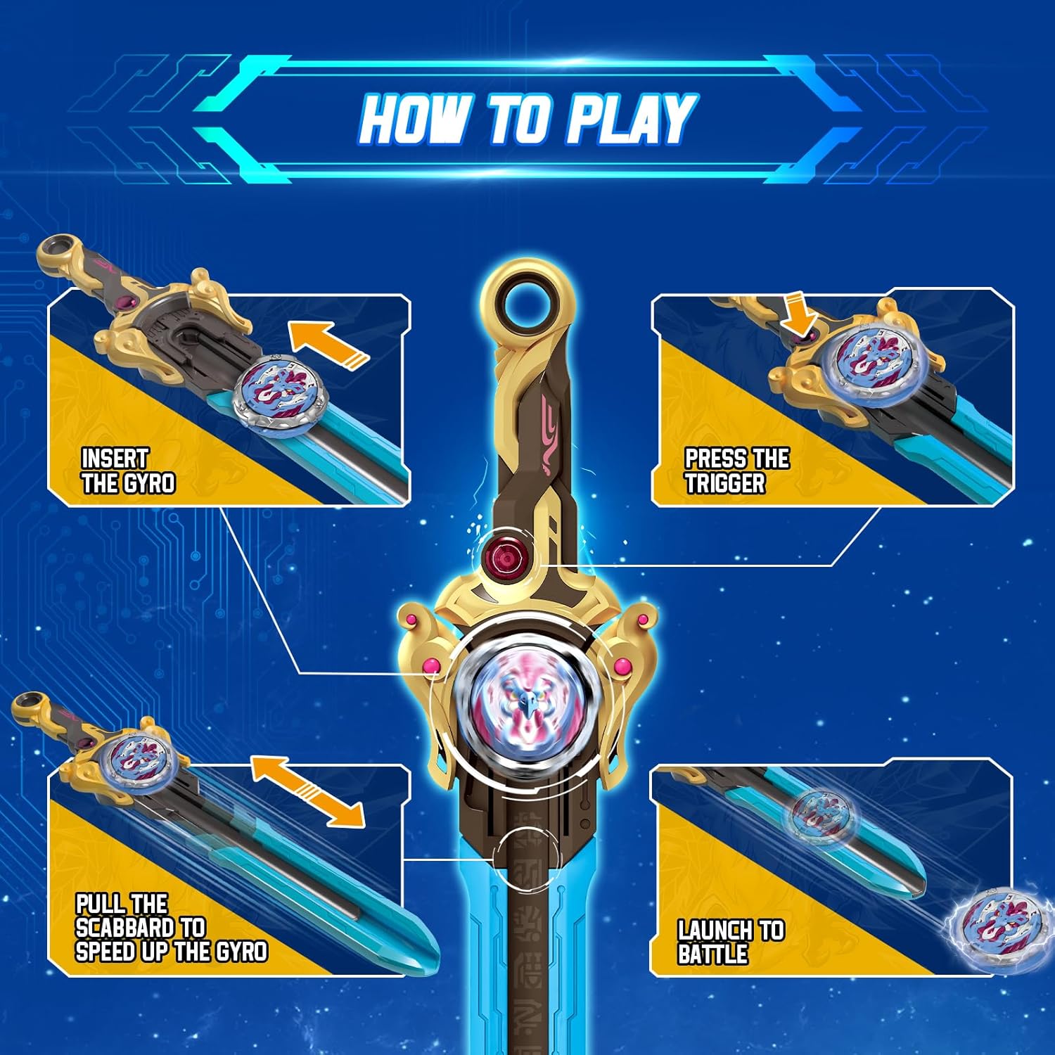 Thumbnail 2 de INFINITY NADO Kreisel „Gold Warrior Phoenix“ – Metallkreisel mit Schwert-Werfer für Kinder ab 5 Jahren