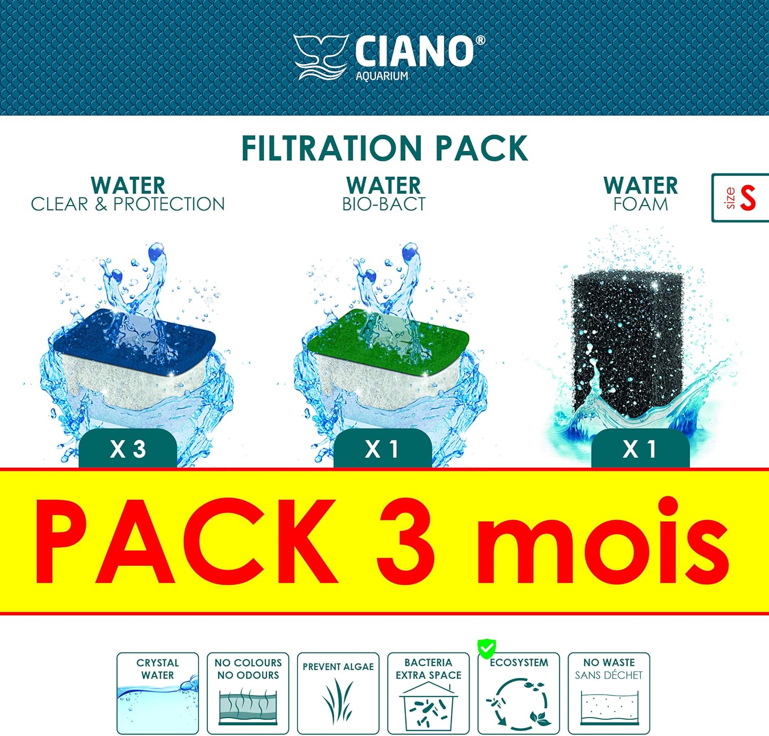 Detalle de CIANO Pack de Cartouches de Filtration Taille S pour Filtre CF20/40 – Eau Cristalline, 3 mois
