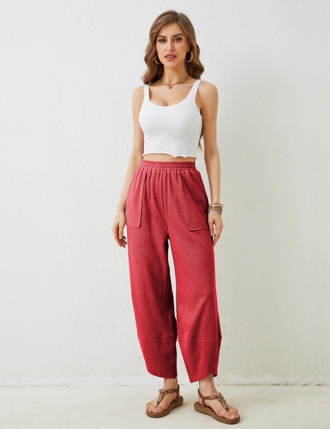 Detalle de Xiaoxuemeng Women's Baggy Wide Leg Palazzo Pants with Pockets