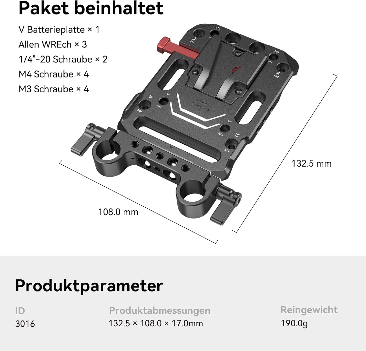 Thumbnail 6 de SmallRig V-Mount Batterieplatte mit Dual 15mm Rod Clamp – passend für viele V-Mount-Akkus (inkl. URSA mini)